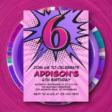 superhero girl's 6th birthday invitation