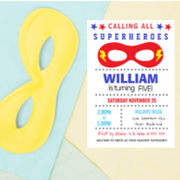 Small Superheros Party Happy Birthday Invitation Front View