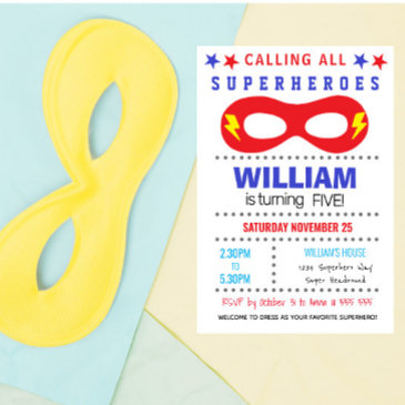 superheros party happy birthday invitation