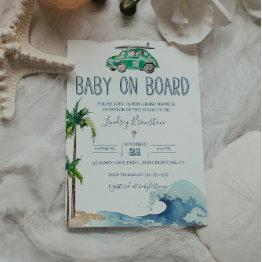 Small Surfing Theme Baby Shower Invitation Beach Baby Front View