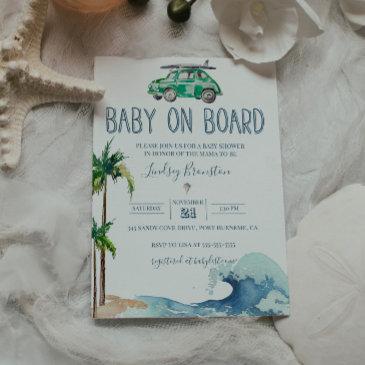 surfing theme baby shower invitation beach baby
