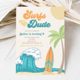 Small Surfs Up Birthday Invitation | Surfing Invitation Front View