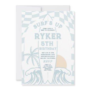 surf's up modern surfboard beach birthday party invitation