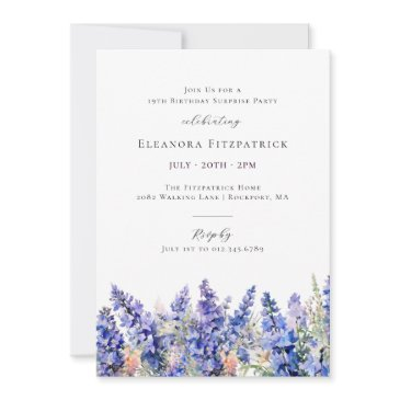 surpise party 19th birthday blue july birth flower invitation
