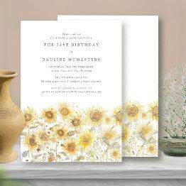 Small Surprise 21st Birthday Party Boho Summer Sunflower Invitation Front View