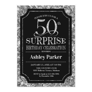 surprise 50th birthday party - silver black invitation