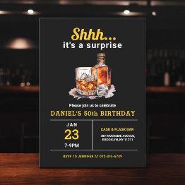 Small Surprise 50th Whiskey Bourbon Birthday Party Invitation Front View