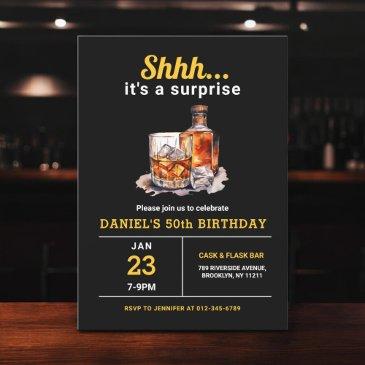 surprise 50th whiskey bourbon birthday party invitation