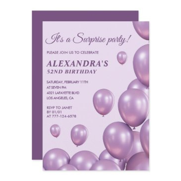 surprise 52nd birthday invitations purple balloons