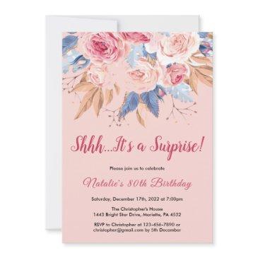 surprise 80th birthday pink botanical floral invitation