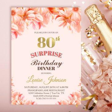 surprise 80th birthday pink gold floral dinner invitation