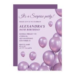 Small Surprise 84th Birthday Invitations Purple Balloons Front View