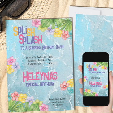 surprise birthday pool party summer invitation