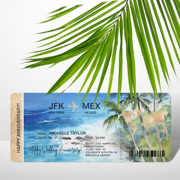 surprise boarding pass trip ticket palm caribbean invitation