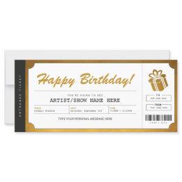 Small Surprise Concert Gold Gift Ticket Invitation Front View