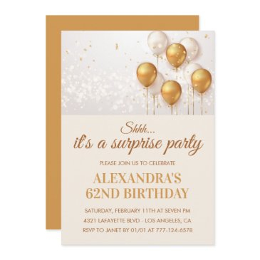 surprise gold balloons 62nd birthday invitations