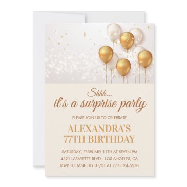 surprise gold balloons 77th birthday invitation