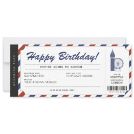 Small Surprise London Trip Boarding Pass Travel Ticket Invitation Front View