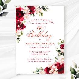 Small Surprise Party 19th Birthday Red Pink Floral Invitation Front View