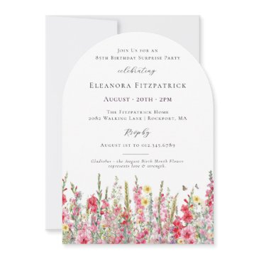 surprise party 85th birthday august birth flower invitation