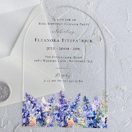 Small Surprise Party 85th July Birth Month Flower Acrylic Invitations Front View