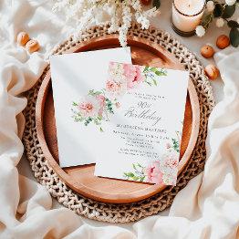 Small Surprise Party 90th Birthday Feminine Pink Floral Invitation Front View