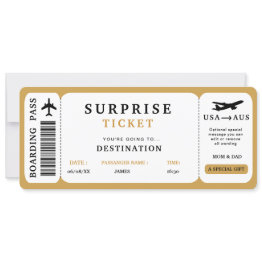 Small Surprise Trip Ticket Plane Travel Boarding Pass Invitation Front View