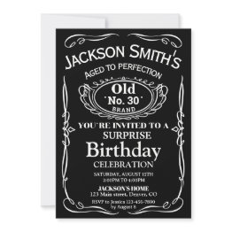 Small Surprise Whiskey Birthday Invitation Liquor Invite Front View