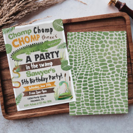 Small Swamp Birthday Invitation | Alligator | Crocodile Front View