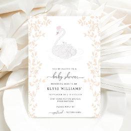 Small Swan Princess Girl Baby Shower Invitation Front View