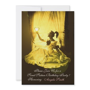 sweet16 birthday party yellow black damask gold invitation