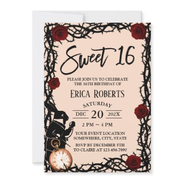 sweet 16 alice in wonderland blush pink birthday invitation
