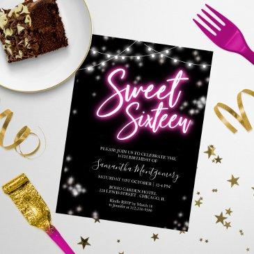 sweet 16 bday hot pink neon glow budget invitation