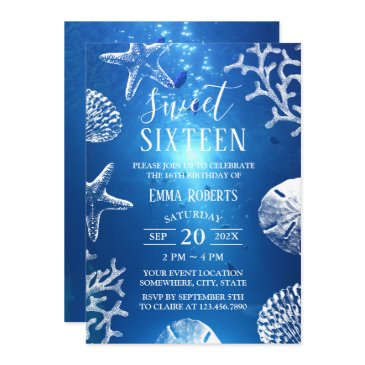 sweet 16 beach starfish seashells underwater invitation