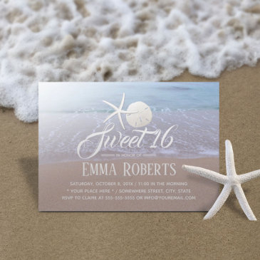 sweet 16 beach theme starfish & sand dollar invitation