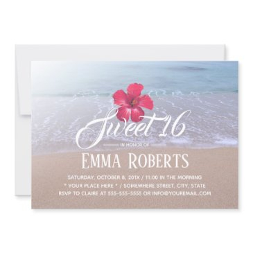 sweet 16 beach theme tropical red flower invitation