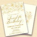 sweet 16 birthday gold rose floral ivory white invitation