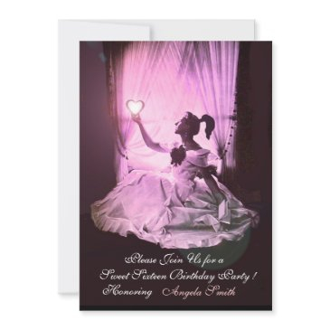 sweet 16 birthday party,pink purple black damask invitation