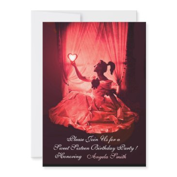 sweet 16 birthday party red black damask invitation