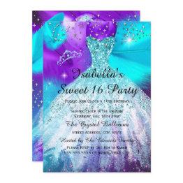 Small Sweet 16 Birthday Party Teal Purple Balloons Invitation Front View