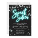 sweet 16 birthday teal neon glow dark party invitation
