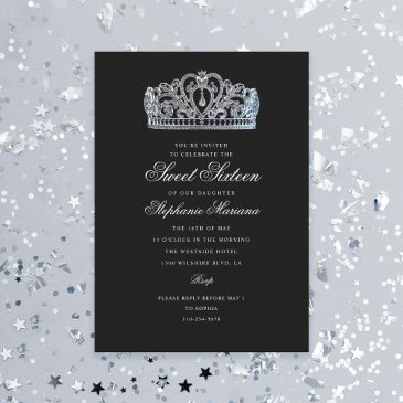 sweet 16 black princess crown milestone birthday invitation