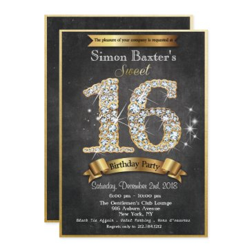 sweet 16 gold diamond birthday invitation