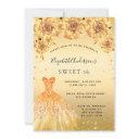 sweet 16 gold glitter dress roses invitation