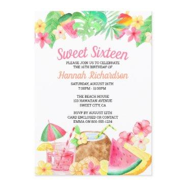 sweet 16 hawaiian theme watercolor luau party invitation