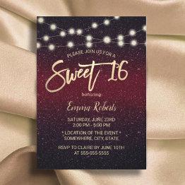 Small Sweet 16 Modern Burgundy Red Faux Glitter Invitation Front View