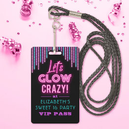 Small Sweet 16 Neon Glow Birthday Party Badge Front View
