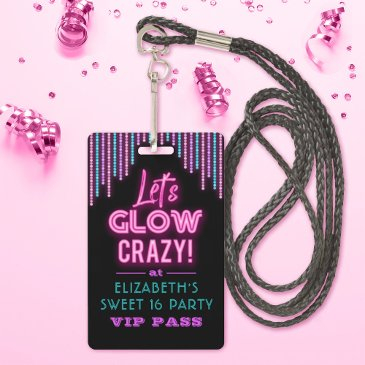 sweet 16 neon glow birthday party badge
