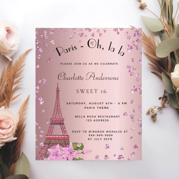 sweet 16 paris blush pink eiffel budget invitation flyer