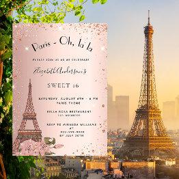 Small Sweet 16 Paris Rose Gold Eiffel Tower Luxuy Invitation Front View